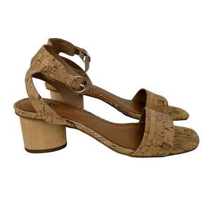 NYDJ Georgia Block Heel Ankle Strap Sandals Tan Cork Cushioned Comfort Shoes 8.5